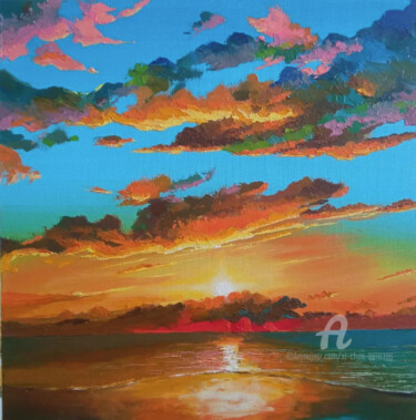 Painting titled ""The sunset in my d…" by Xi Chen, Original Artwork, Oil
