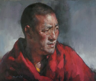 Painting titled "甘南男子" by Xiao Chuan Zhang, Original Artwork, Oil