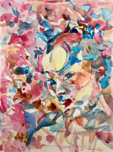 Картина под названием "Person in flowers" - Xiao Han, Подлинное произведение искусства, Акварель