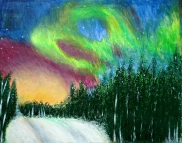 Картина под названием "The northern lights" - Xiaomei Li, Подлинное произведение искусства, Акрил Установлен на Деревянная р…