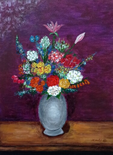 Painting titled "Flowers" by Xiaomei Li, Original Artwork, Acrylic Mounted on Wood Stretcher frame