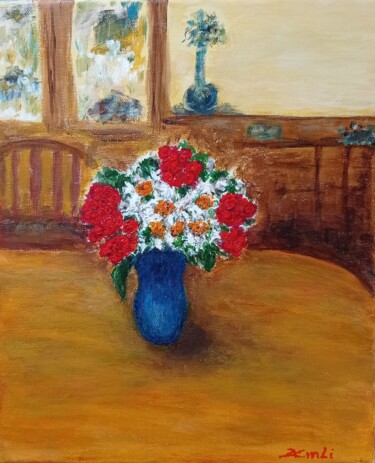 Painting titled "A flowery scene" by Xiaomei Li, Original Artwork, Acrylic Mounted on Wood Stretcher frame