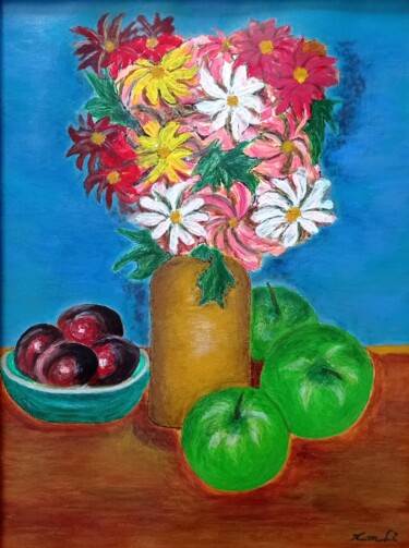 Malarstwo zatytułowany „Flowers and fruits” autorstwa Xiaomei Li, Oryginalna praca, Akryl