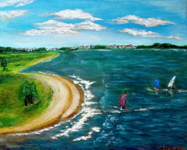 Painting titled "Sailing to the shore" by Xiaomei Li, Original Artwork, Oil