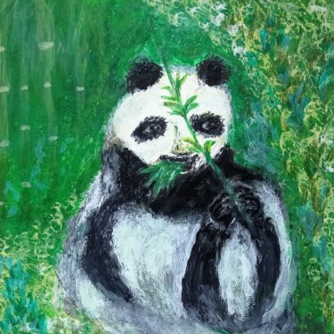 Painting titled "A panda in the bamb…" by Xiaomei Li, Original Artwork, Acrylic
