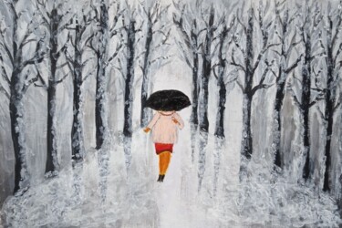 Painting titled "Woman under umbrell…" by Xiaomei Li, Original Artwork, Acrylic