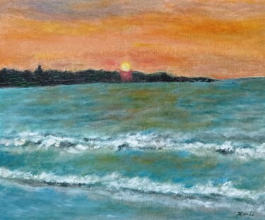 Painting titled "Sunset at Corfu Isl…" by Xiaomei Li, Original Artwork, Oil