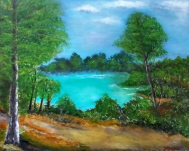 Painting titled "A tranquil lake" by Xiaomei Li, Original Artwork, Acrylic