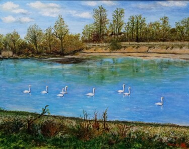 Schilderij getiteld "The Swans" door Xiaomei Li, Origineel Kunstwerk, Acryl
