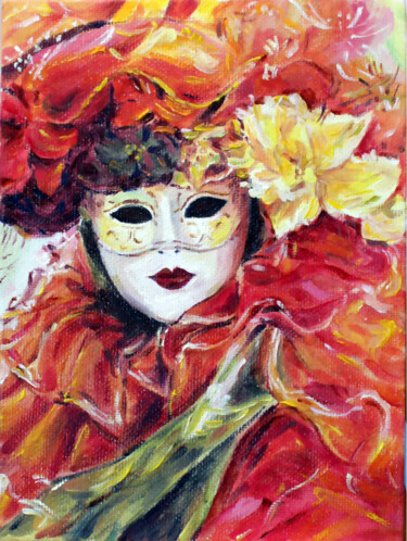 Pintura intitulada "Venetian mask" por Xiaoning Yu, Obras de arte originais, Óleo