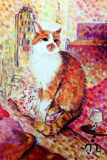 Schilderij getiteld "Portrait cat" door Xiaoning Yu, Origineel Kunstwerk, Olie