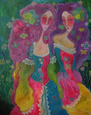 Painting titled "two girls-2" by Ma Xiaoping, Original Artwork, Oil