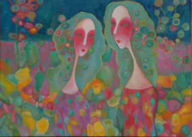 Painting titled "two girls-3" by Ma Xiaoping, Original Artwork, Oil