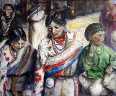 Peinture intitulée "les tibétines 1" par Wei Mazzolini, Œuvre d'art originale, Huile