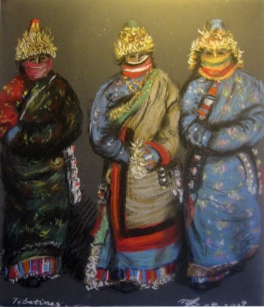 Dessin intitulée "les tibétines 5" par Wei Mazzolini, Œuvre d'art originale