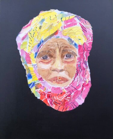 Malarstwo zatytułowany „Mon turban fleuri” autorstwa Xirkys, Oryginalna praca, Akryl Zamontowany na Drewniana rama noszy