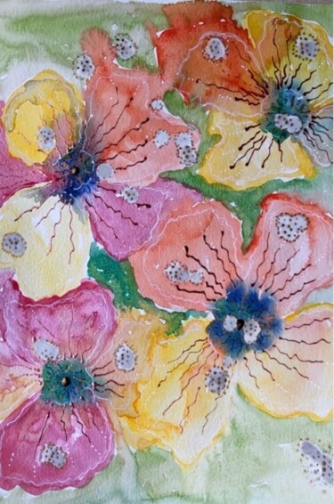 Peinture intitulée "Composition fleurie…" par Xirkys, Œuvre d'art originale, Aquarelle