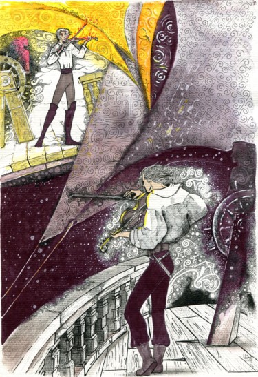 Dessin intitulée "Скрипач" par Алла Марковская, Œuvre d'art originale, Marqueur Monté sur artwork_cat.
