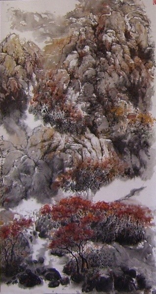 Peinture intitulée "漫山红遍" par Xiuzhi Guo, Œuvre d'art originale, Huile