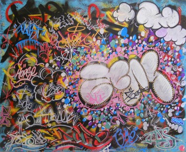 Schilderij getiteld ""Primitive Graffiti"" door X-Laf, Origineel Kunstwerk