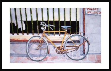 Painting titled "vélo n°01" by Pascal Serviès, Original Artwork, Watercolor