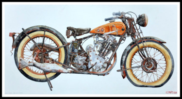 Painting titled "BSA-sloper-500-sing…" by Pascal Serviès, Original Artwork, Watercolor