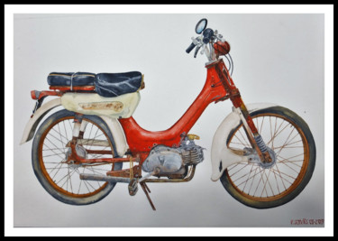 Painting titled "honda-pc50 red" by Pascal Serviès, Original Artwork, Watercolor