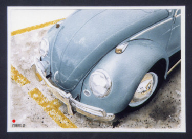 Painting titled "light green beetle…" by Pascal Serviès, Original Artwork, Watercolor