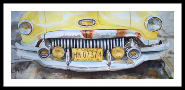 Painting titled "cuban buick eight" by Pascal Serviès, Original Artwork, Watercolor