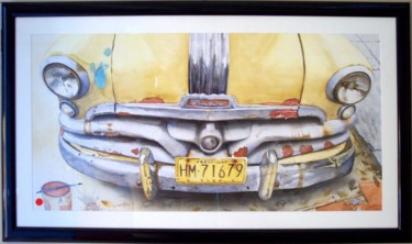 Painting titled "pontiac cubaine" by Pascal Serviès, Original Artwork, Watercolor