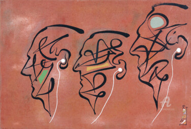 Peinture intitulée "trois têtes" par X.O., Œuvre d'art originale, Huile Monté sur Châssis en bois