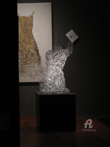 Sculpture intitulée "Buste de femme" par X.O., Œuvre d'art originale, Fil de fer