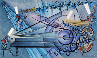 Painting titled "concerto in blu" by X.O., Original Artwork, Oil Mounted on Wood Stretcher frame