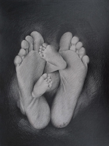 Рисунок под названием "Mommy" - Xristastavrou, Подлинное произведение искусства, Карандаш Установлен на картон
