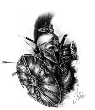 Digital Arts titled "Spartan Warrior" by Xristastavrou, Original Artwork, Digital Painting