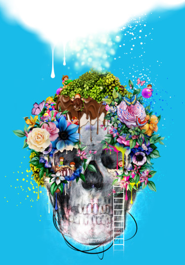 「Sweet skull in Blue」というタイトルのデジタルアーツ Xristastavrouによって, オリジナルのアートワーク, デジタル絵画