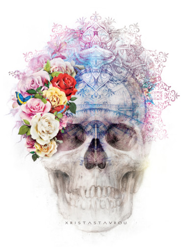 Arte digital titulada "Skull Queen with Bu…" por Xristastavrou, Obra de arte original, Pintura Digital