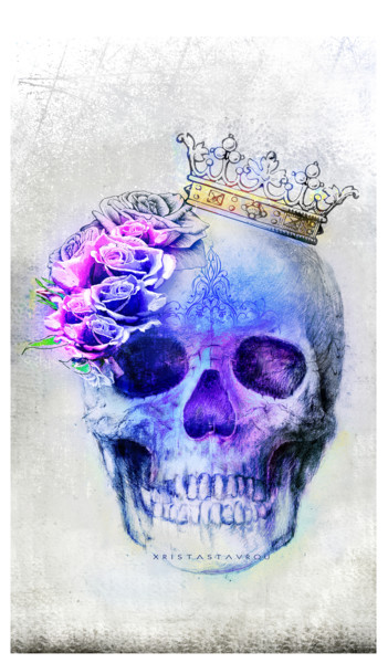 Digital Arts titled "Skull Queen Blue" by Xristastavrou, Original Artwork, Digital Painting
