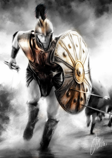 Digitale Kunst getiteld "Greek Warrior" door Xristastavrou, Origineel Kunstwerk, Digitaal Schilderwerk