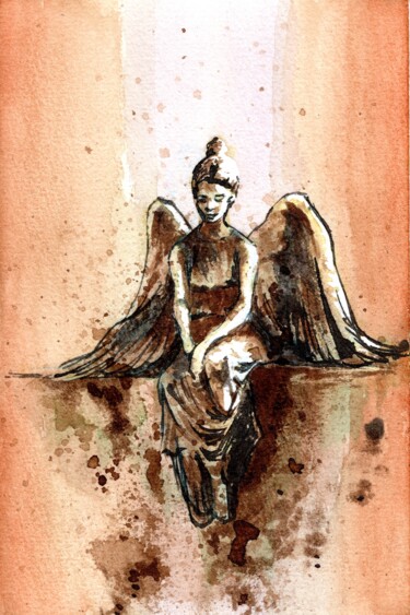Painting titled "Ange 13" by Xtof, Original Artwork, Watercolor