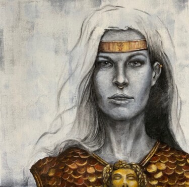 Painting titled "Athena" by Xtof, Original Artwork, Charcoal