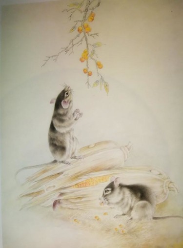 绘画 标题为“徐平 工笔画 no9” 由Ping Xu 徐平, 原创艺术品, 水彩
