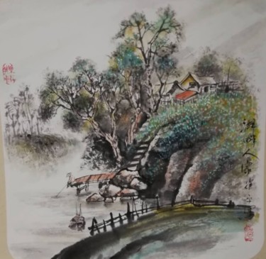 Xu Ping, Chinese Painting 6-8-03: Home by the Tranquil Lake Painting titled "Xu Ping, Chinese Pa…" by Ping Xu 徐平, Original Art, Pigments