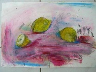 Peinture intitulée "3 CITRONS ROSE" par Xuyang Chu, Œuvre d'art originale