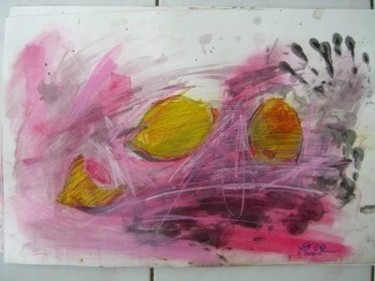 Peinture intitulée "3 CITRONS ROSE" par Xuyang Chu, Œuvre d'art originale