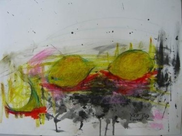 Painting titled "3 CITRONS ROSE" by Xuyang Chu, Original Artwork