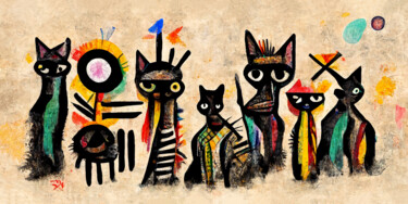 Цифровое искусство под названием "cats in a row" - Mossart, Подлинное произведение искусства, 2D Цифровая Работа