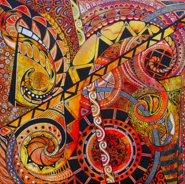 Painting titled "spirales de feu" by Yve, Original Artwork, Acrylic