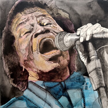 Painting titled "James Brown" by Yannick Civel, Original Artwork, Acrylic Mounted on Wood Stretcher frame