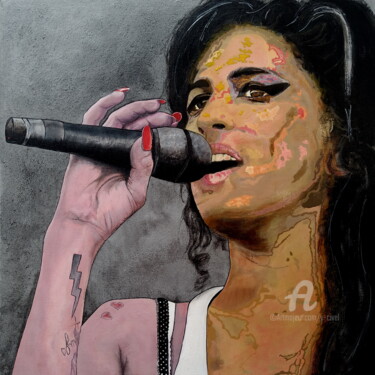 Painting titled "Amy Winehouse" by Yannick Civel, Original Artwork, Acrylic Mounted on Wood Stretcher frame